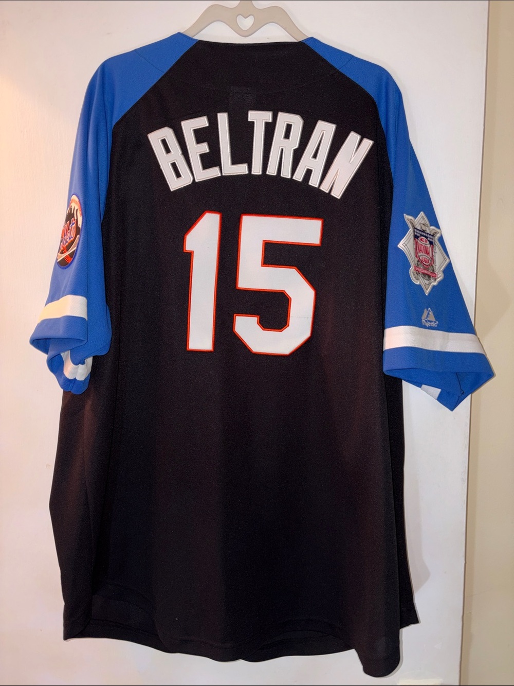 Majestic Mets Black and Royal Blue Button-Front Jersey - Picture 3 of 5